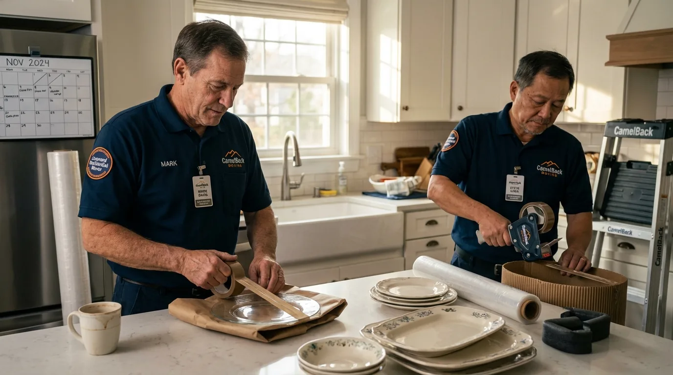 Professional crew packing kitchen dishware in Sheffield, MA
